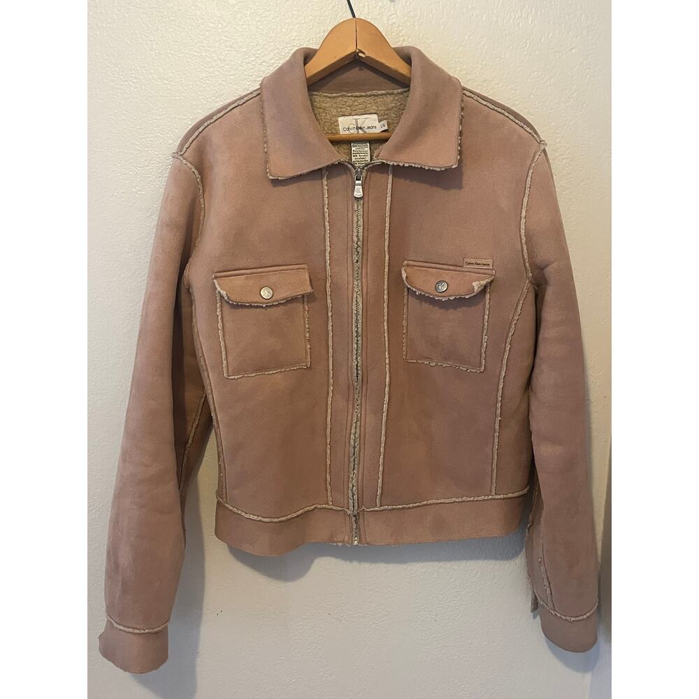 Women's Calvin Klein Jeans Tan Sherpa Fall‎ Winter Jacket Coat Size Large